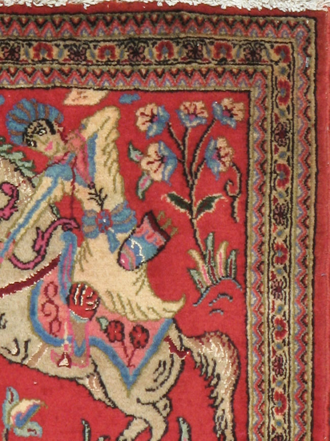 Vintage Persian Quom Pictorial Rug (Pair: 1 of 2), No.18996 - Staging