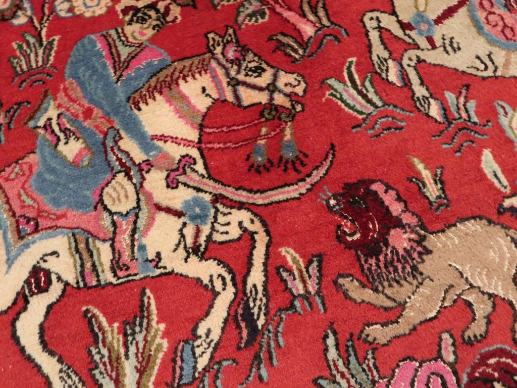 Vintage Persian Quom Pictorial Rug (Pair: 1 of 2), No.18996 - Staging