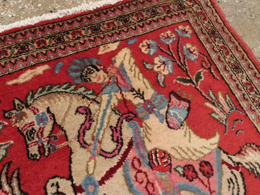 Vintage Persian Quom Pictorial Rug (Pair: 1 of 2), No.18996 - Staging