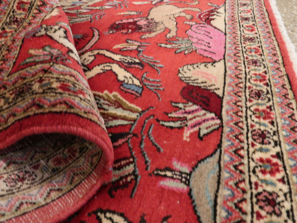 Vintage Persian Quom Pictorial Rug (Pair: 1 of 2), No.18996 - Staging