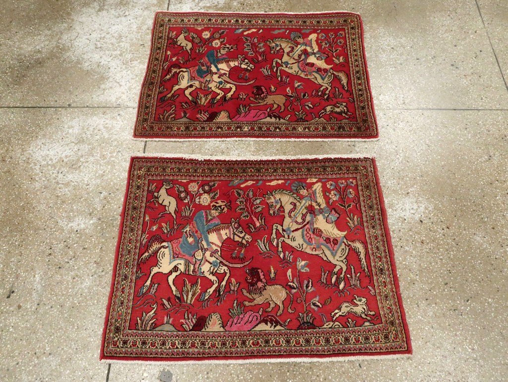 Vintage Persian Quom Pictorial Rug (Pair: 1 of 2), No.18996 - Staging