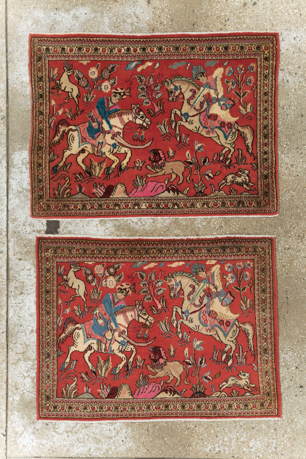 Vintage Persian Quom Pictorial Rug (Pair: 1 of 2), No.18996 - Staging