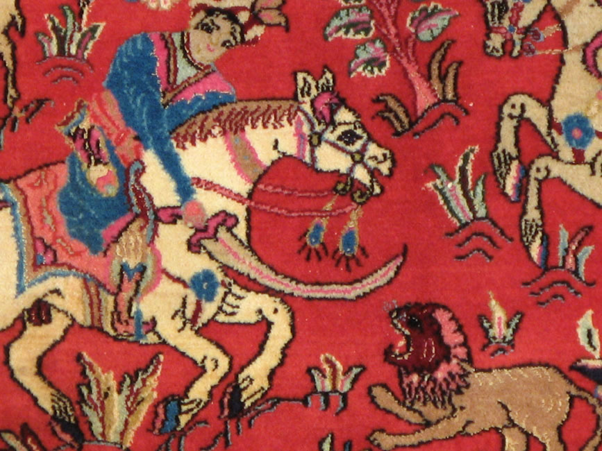 Vintage Persian Quom Pictorial Rug (Pair: 2 of 2), No.18997 - Staging