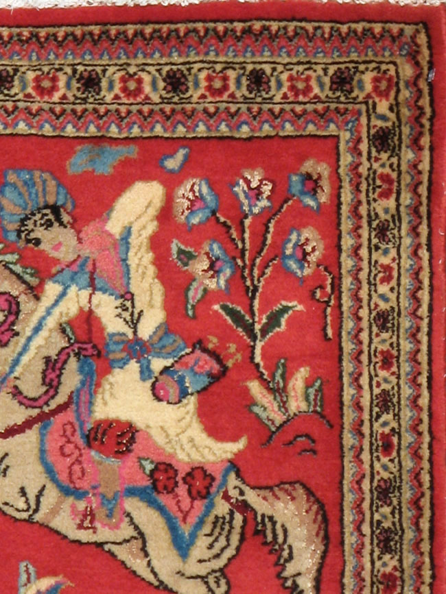 Vintage Persian Quom Pictorial Rug (Pair: 2 of 2), No.18997 - Staging