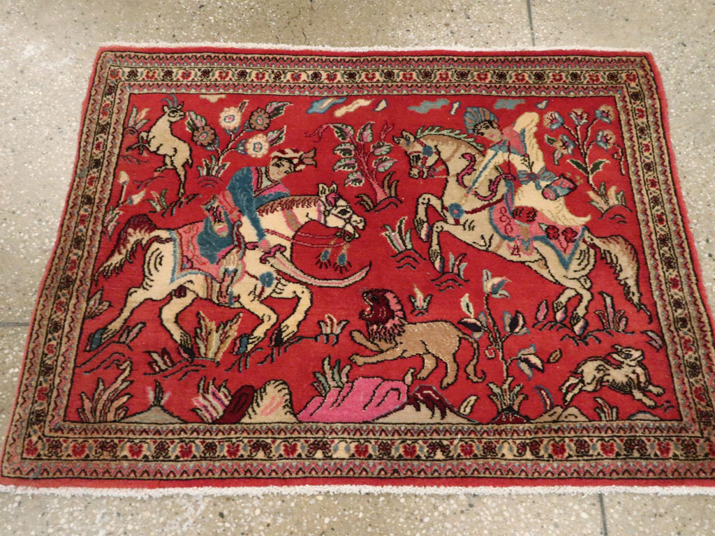 Vintage Persian Quom Pictorial Rug (Pair: 2 of 2), No.18997 - Staging