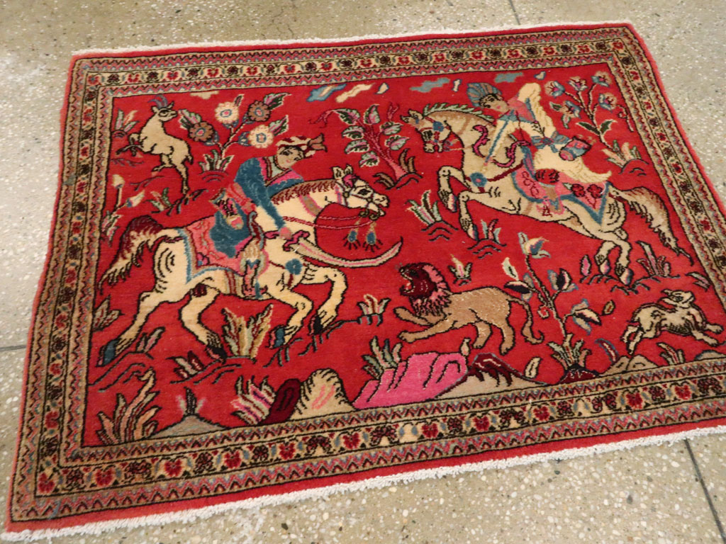 Vintage Persian Quom Pictorial Rug (Pair: 2 of 2), No.18997 - Staging