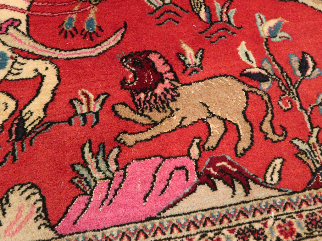 Vintage Persian Quom Pictorial Rug (Pair: 2 of 2), No.18997 - Staging