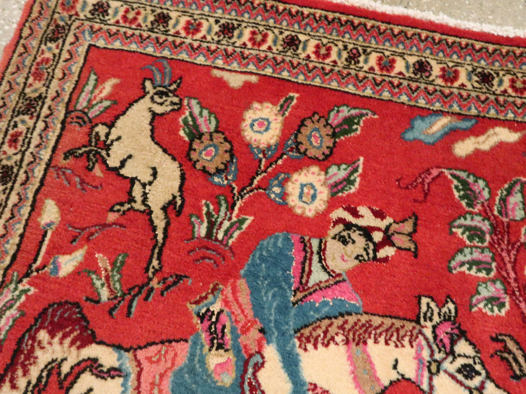 Vintage Persian Quom Pictorial Rug (Pair: 2 of 2), No.18997 - Staging