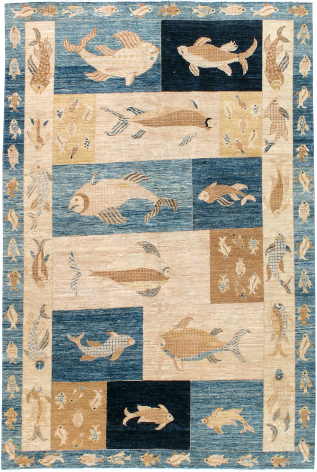 Contemporary Turkish Pictorial Accent Rug, No.18999 - Staging