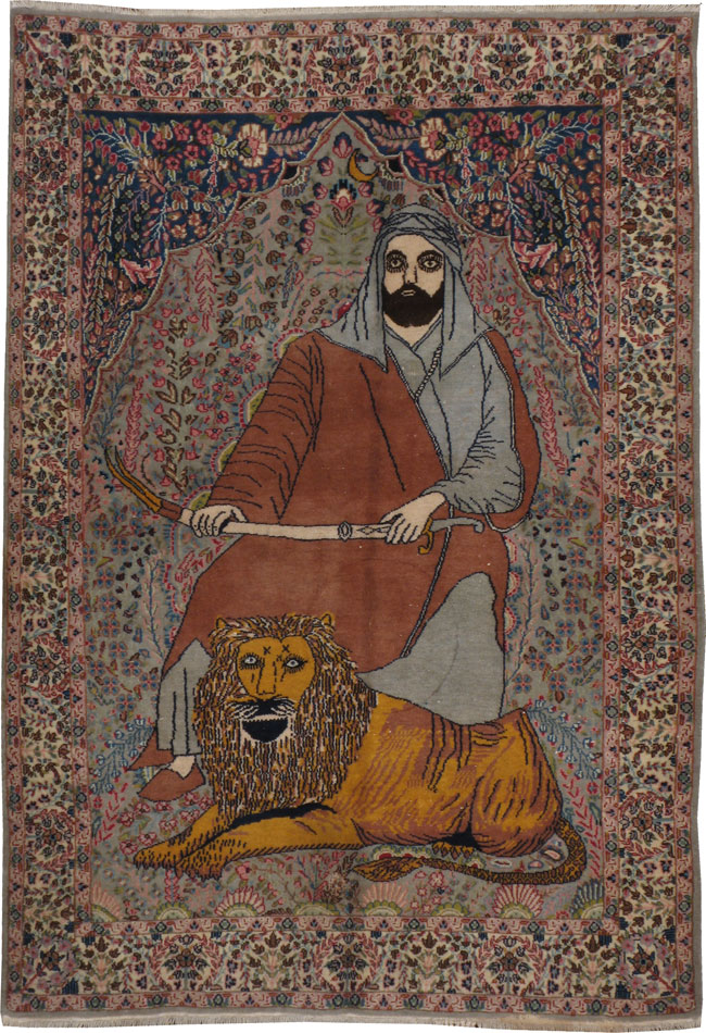 Vintage Persian Tabriz Pictorial Rug, No.19001 - Staging