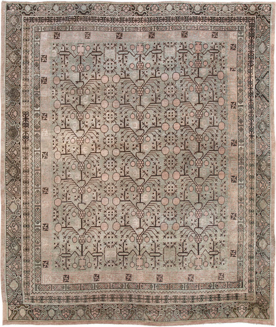 Antique East Turkestan Khotan Room Size Carpet, No.19007 - Staging