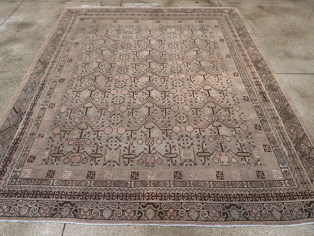 Antique East Turkestan Khotan Room Size Carpet, No.19007 - Staging