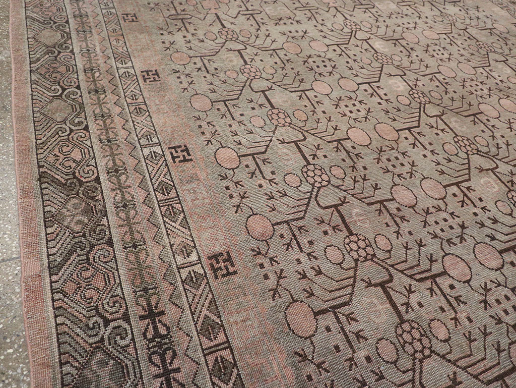 Antique East Turkestan Khotan Room Size Carpet, No.19007 - Staging