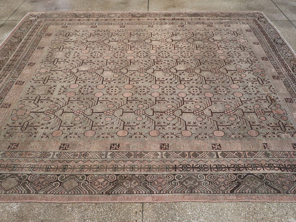 Antique East Turkestan Khotan Room Size Carpet, No.19007 - Staging