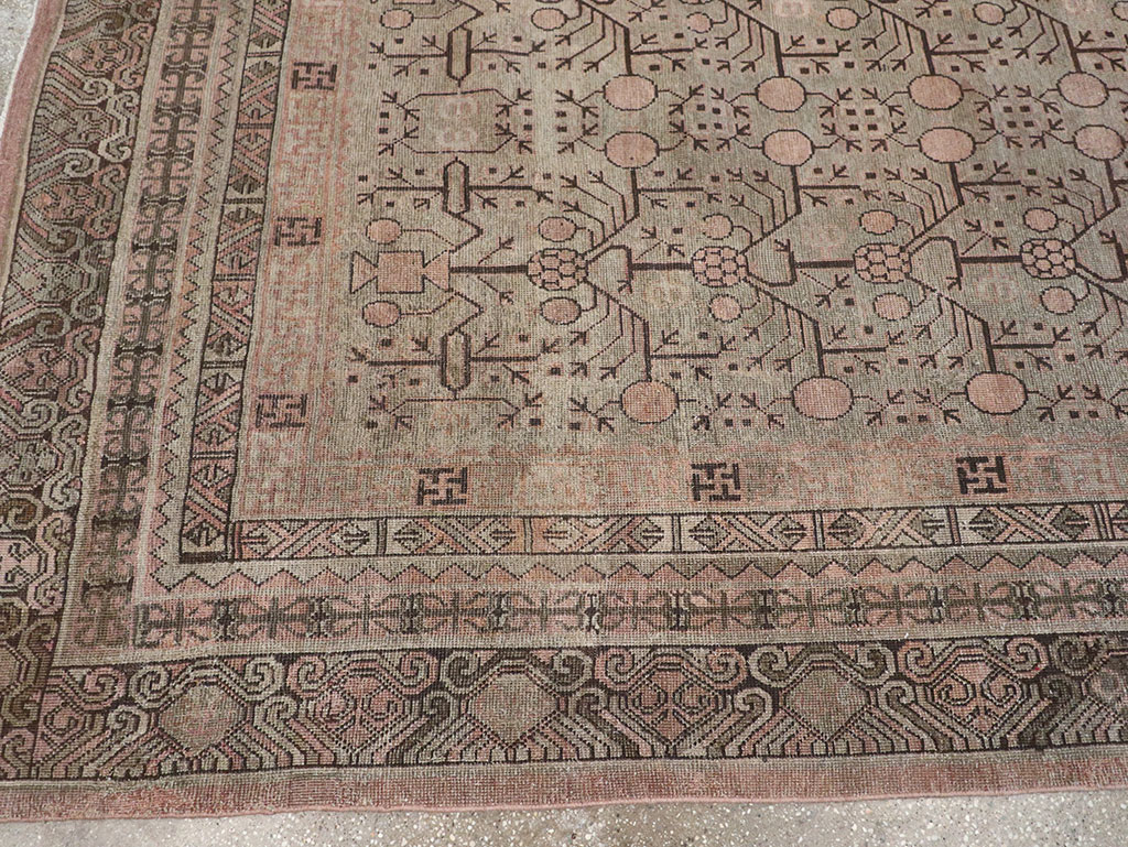 Antique East Turkestan Khotan Room Size Carpet, No.19007 - Staging