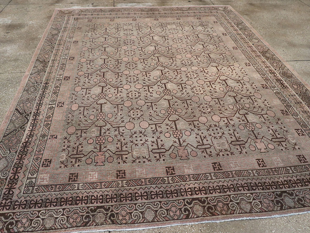 Antique East Turkestan Khotan Room Size Carpet, No.19007 - Staging
