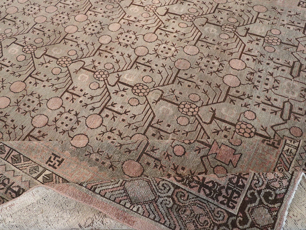 Antique East Turkestan Khotan Room Size Carpet, No.19007 - Staging