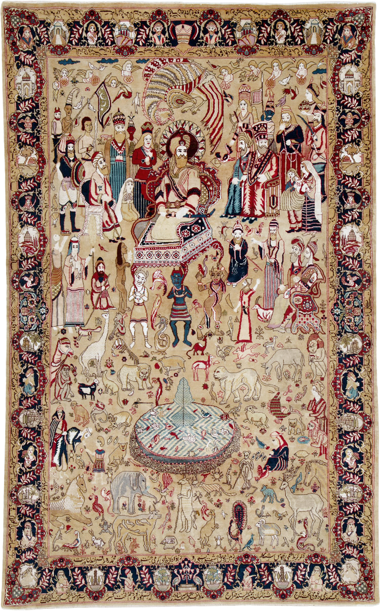 Vintage Indo Tabriz Pictorial Rug, No.19012 - Staging