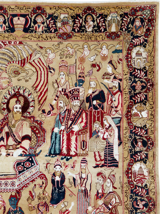 Vintage Indo Tabriz Pictorial Rug, No.19012 - Staging