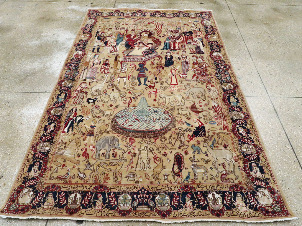Vintage Indo Tabriz Pictorial Rug, No.19012 - Staging