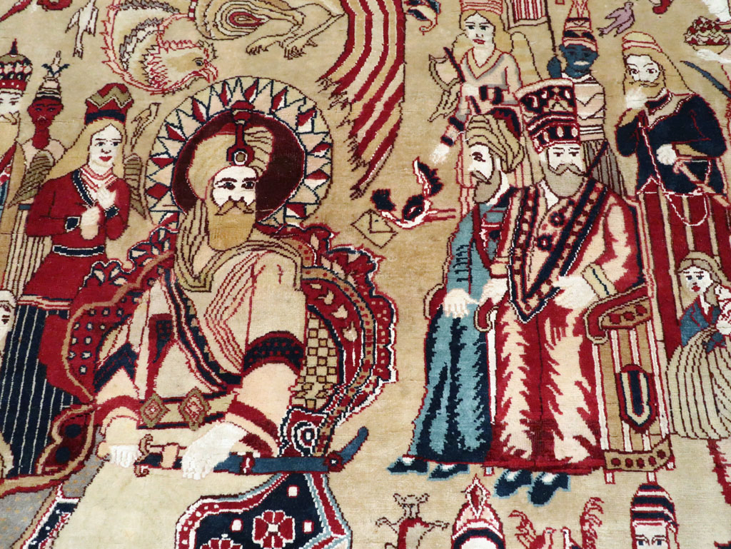 Vintage Indo Tabriz Pictorial Rug, No.19012 - Staging