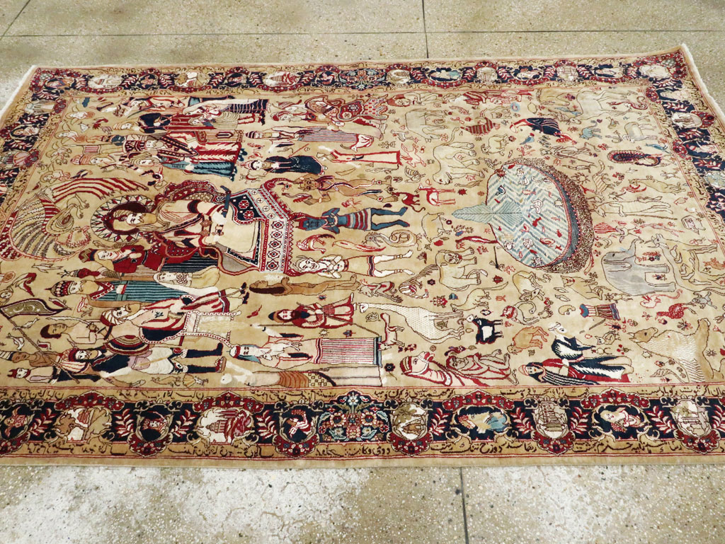 Vintage Indo Tabriz Pictorial Rug, No.19012 - Staging