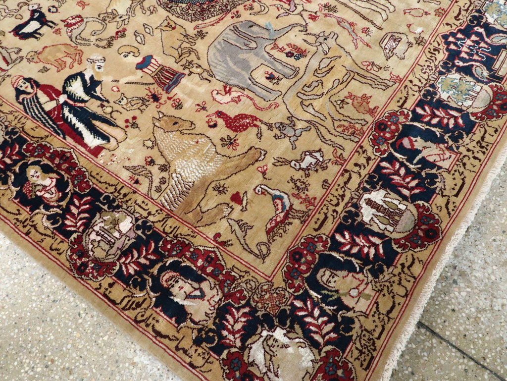Vintage Indo Tabriz Pictorial Rug, No.19012 - Staging