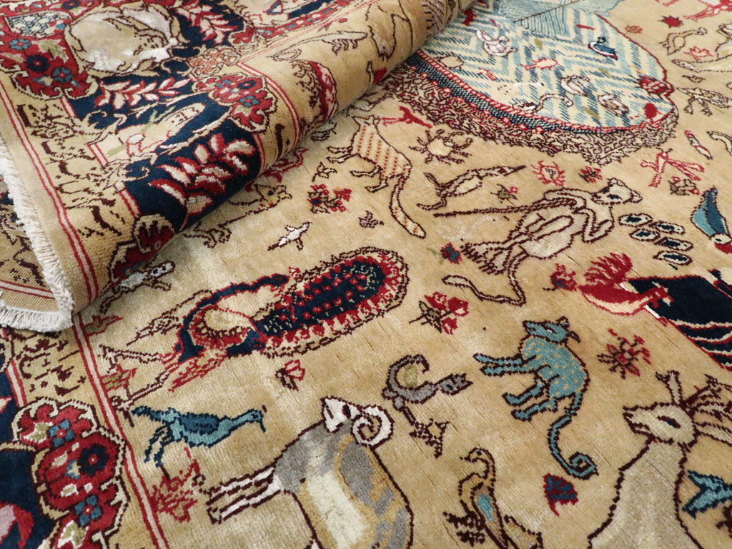 Vintage Indo Tabriz Pictorial Rug, No.19012 - Staging