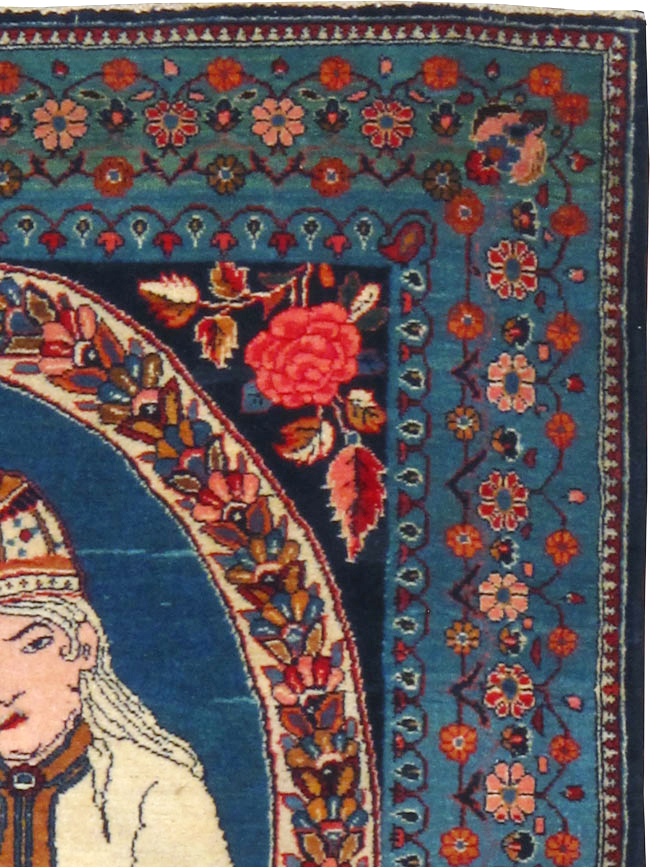 Vintage Persian Yazd Pictorial Throw Rug, No.19029 - Staging