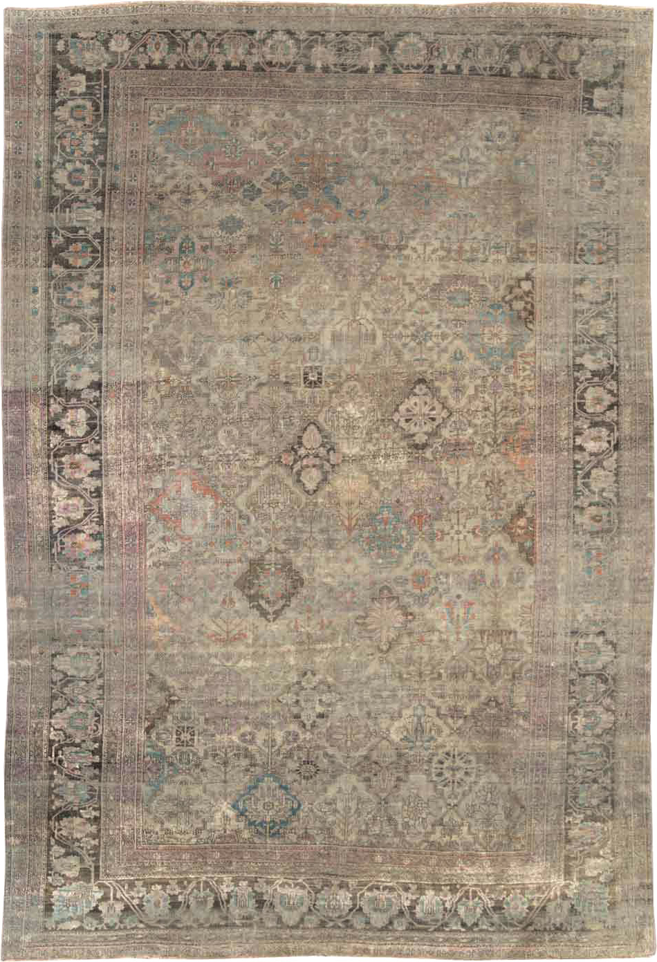 Antique Persian Silk Kashan Accent Carpet, No.19036 - Staging