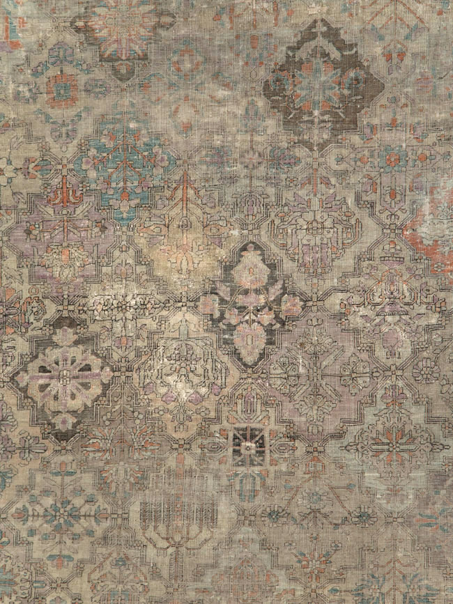 Antique Persian Silk Kashan Accent Carpet, No.19036 - Staging