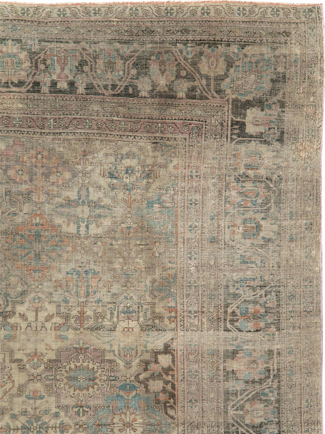 Antique Persian Silk Kashan Accent Carpet, No.19036 - Staging
