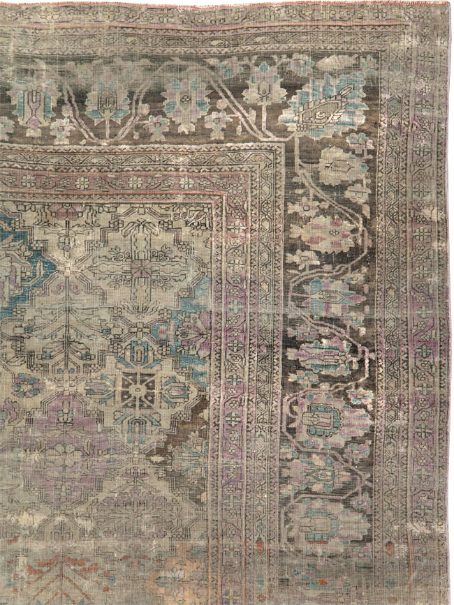 Antique Persian Silk Kashan Accent Carpet, No.19036 - Staging