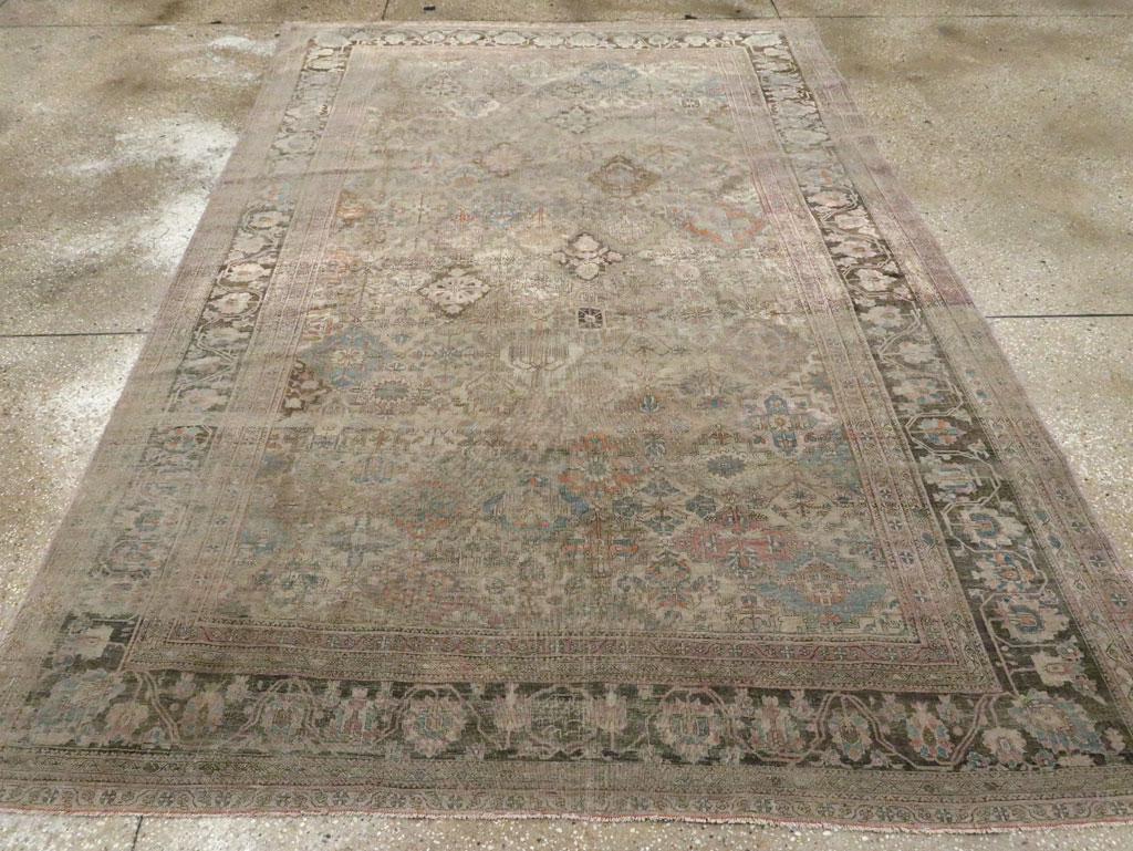 Antique Persian Silk Kashan Accent Carpet, No.19036 - Staging