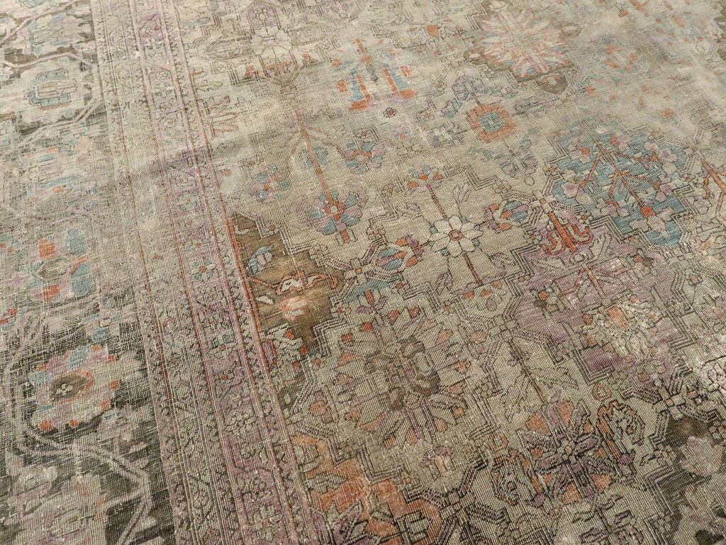 Antique Persian Silk Kashan Accent Carpet, No.19036 - Staging