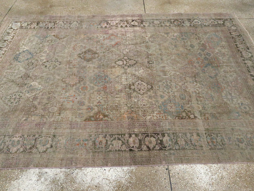 Antique Persian Silk Kashan Accent Carpet, No.19036 - Staging