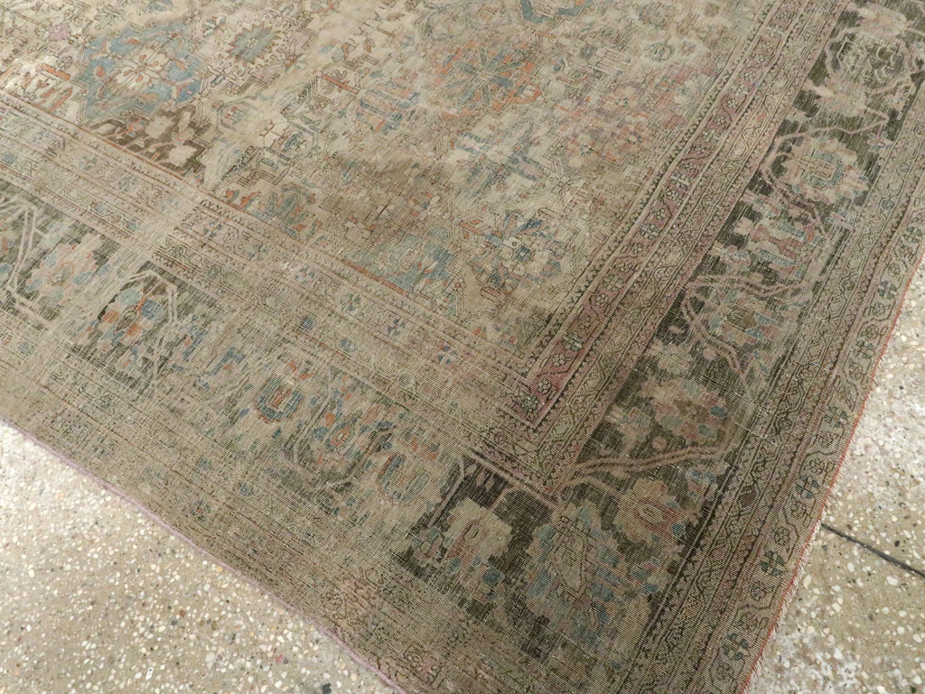 Antique Persian Silk Kashan Accent Carpet, No.19036 - Staging
