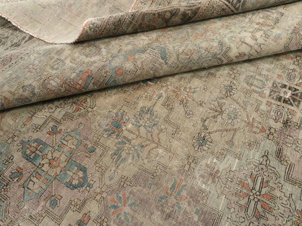 Antique Persian Silk Kashan Accent Carpet, No.19036 - Staging