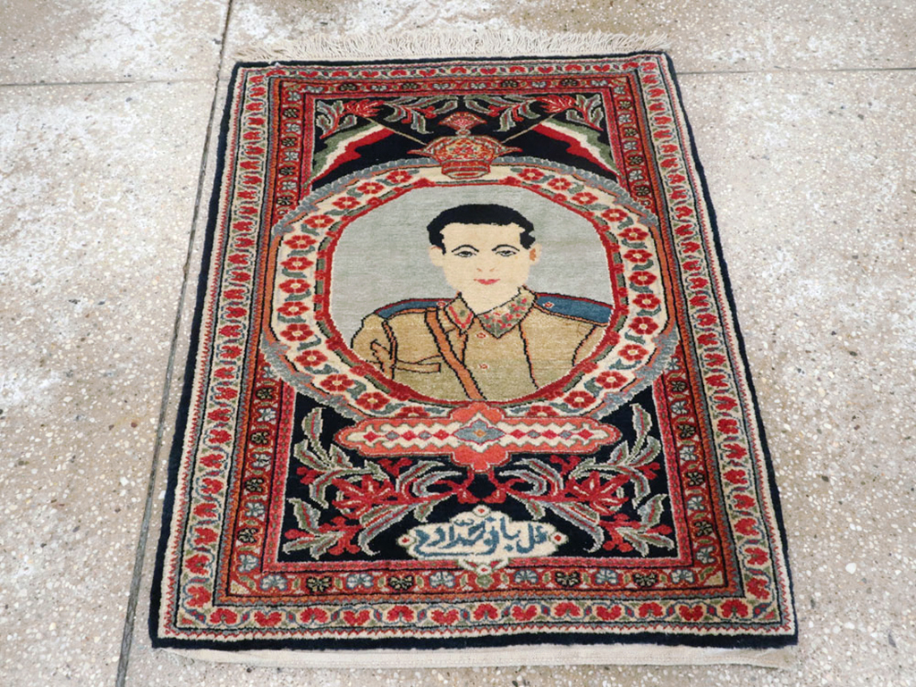 Vintage Persian Qazvin Pictorial Rug, No.19076 - Staging