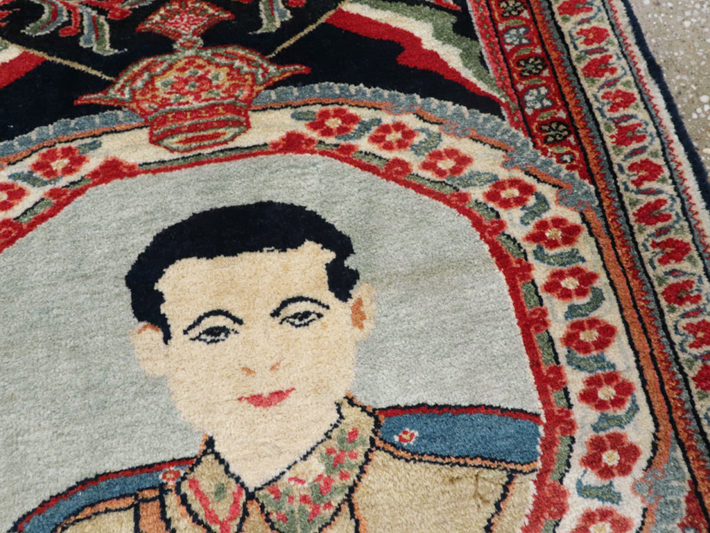 Vintage Persian Qazvin Pictorial Rug, No.19076 - Staging