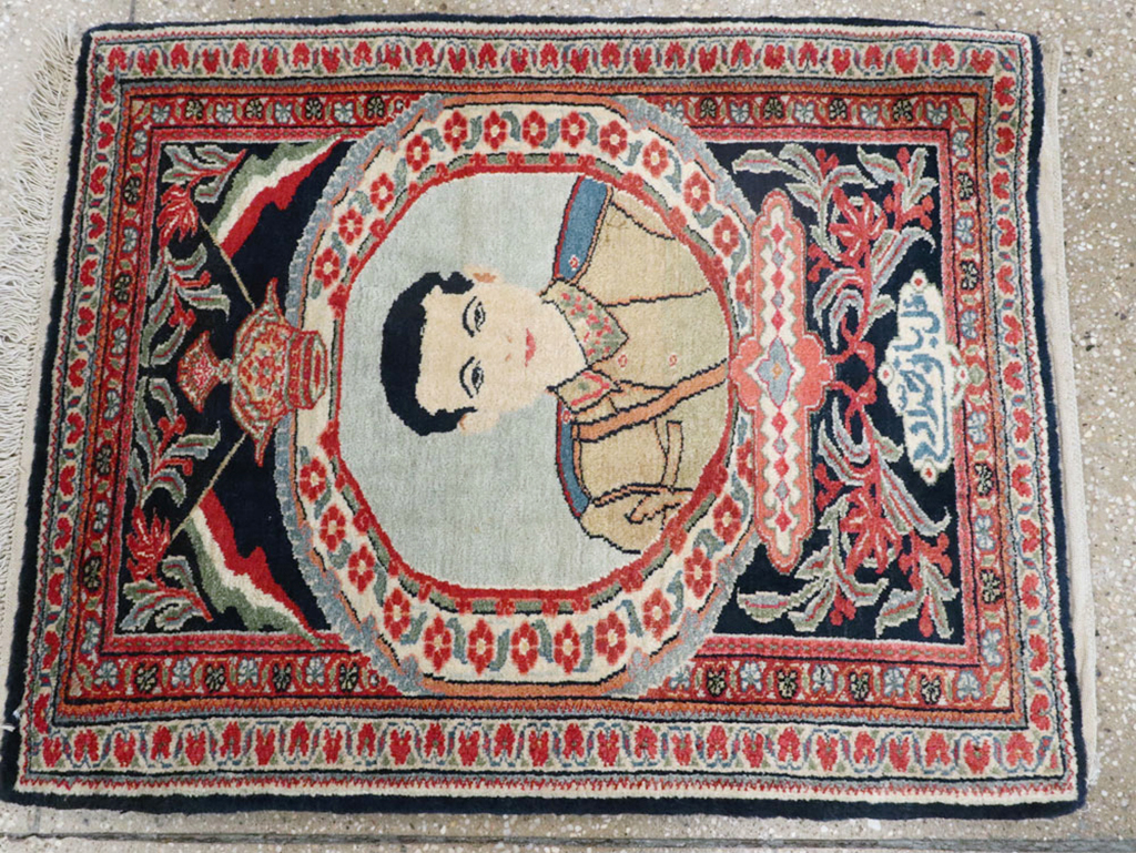 Vintage Persian Qazvin Pictorial Rug, No.19076 - Staging