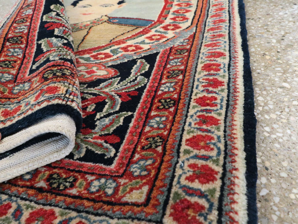 Vintage Persian Qazvin Pictorial Rug, No.19076 - Staging