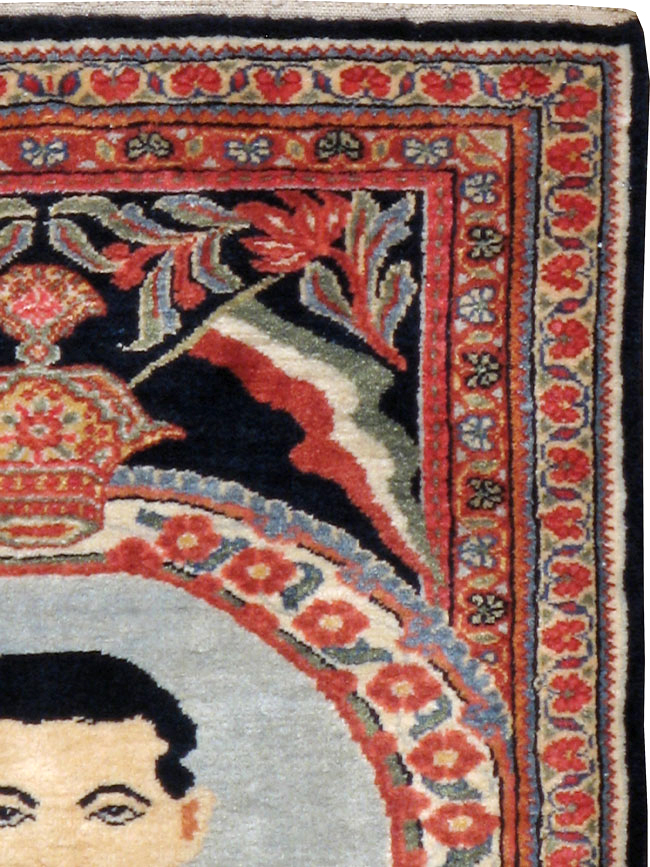 Vintage Persian Qazvin Pictorial Rug, No.19077 - Staging