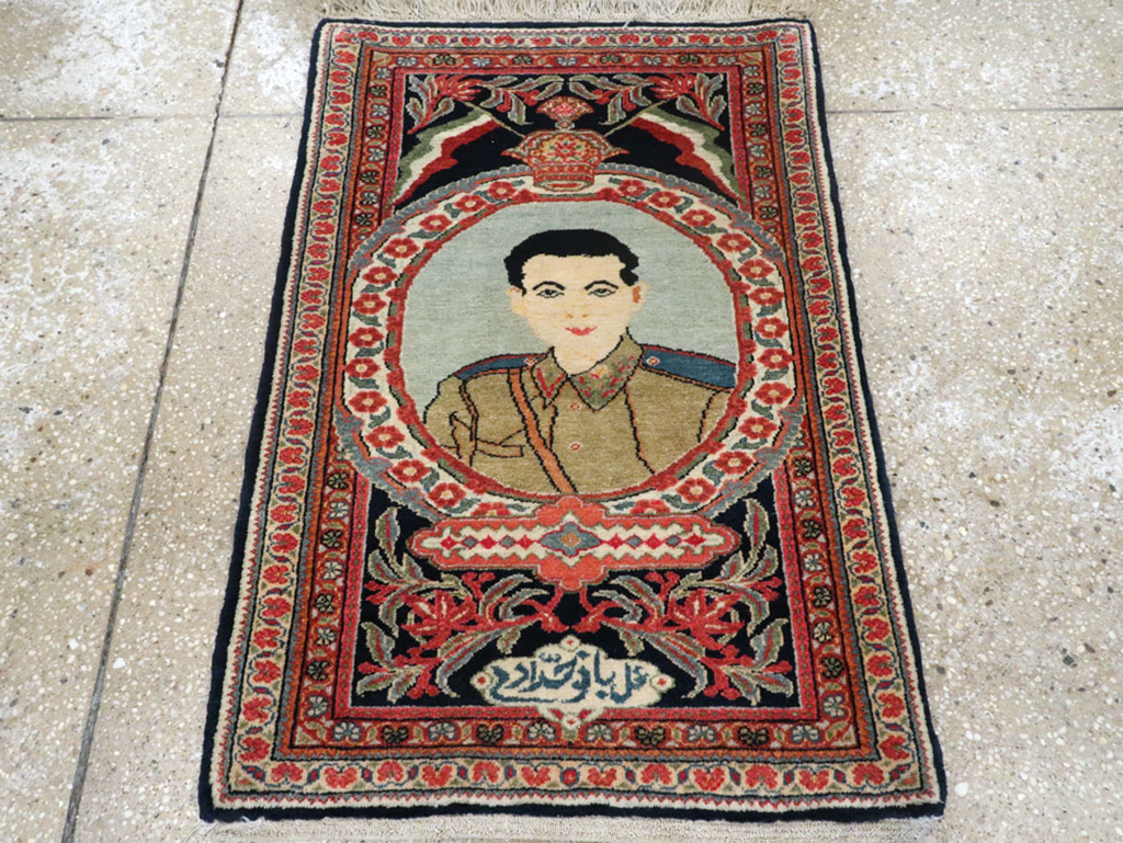 Vintage Persian Qazvin Pictorial Rug, No.19077 - Staging