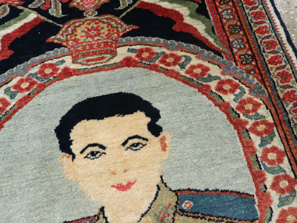 Vintage Persian Qazvin Pictorial Rug, No.19077 - Staging