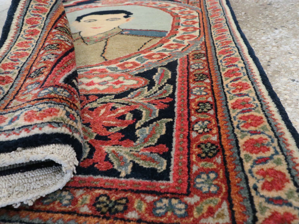 Vintage Persian Qazvin Pictorial Rug, No.19077 - Staging