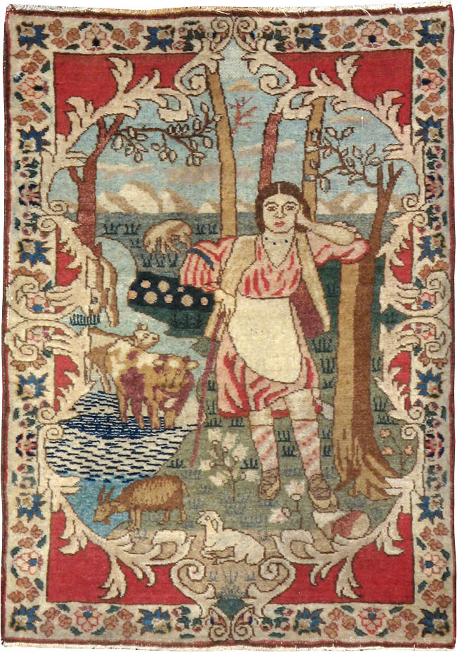 Antique Persian Tabriz Pictorial Rug, No.19078 - Staging