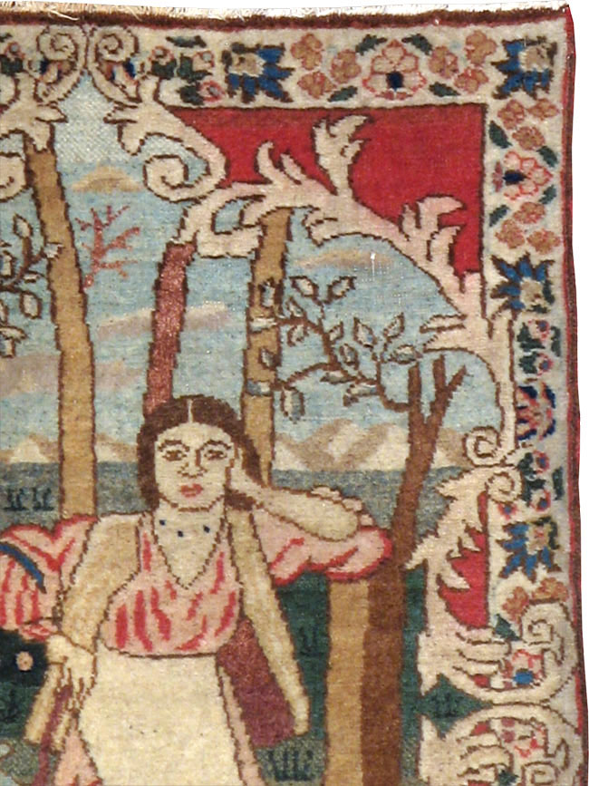 Antique Persian Tabriz Pictorial Rug, No.19078 - Staging