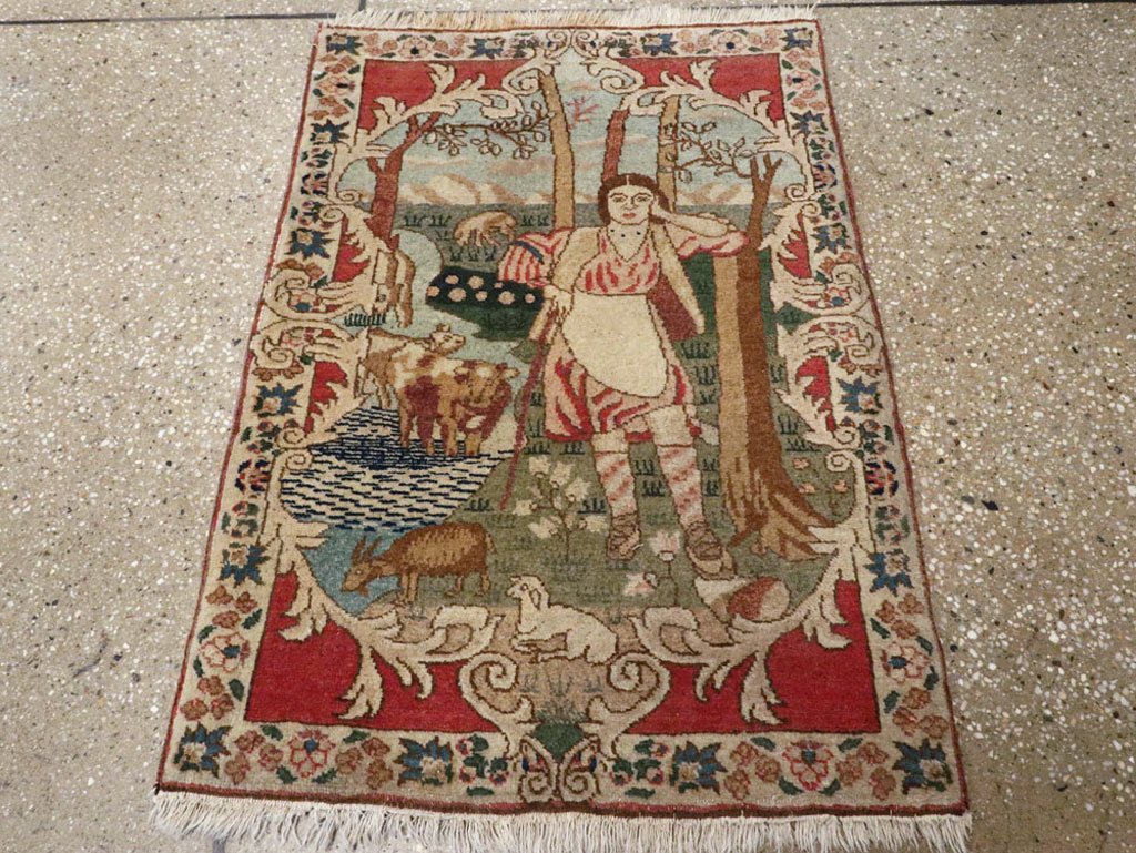 Antique Persian Tabriz Pictorial Rug, No.19078 - Staging