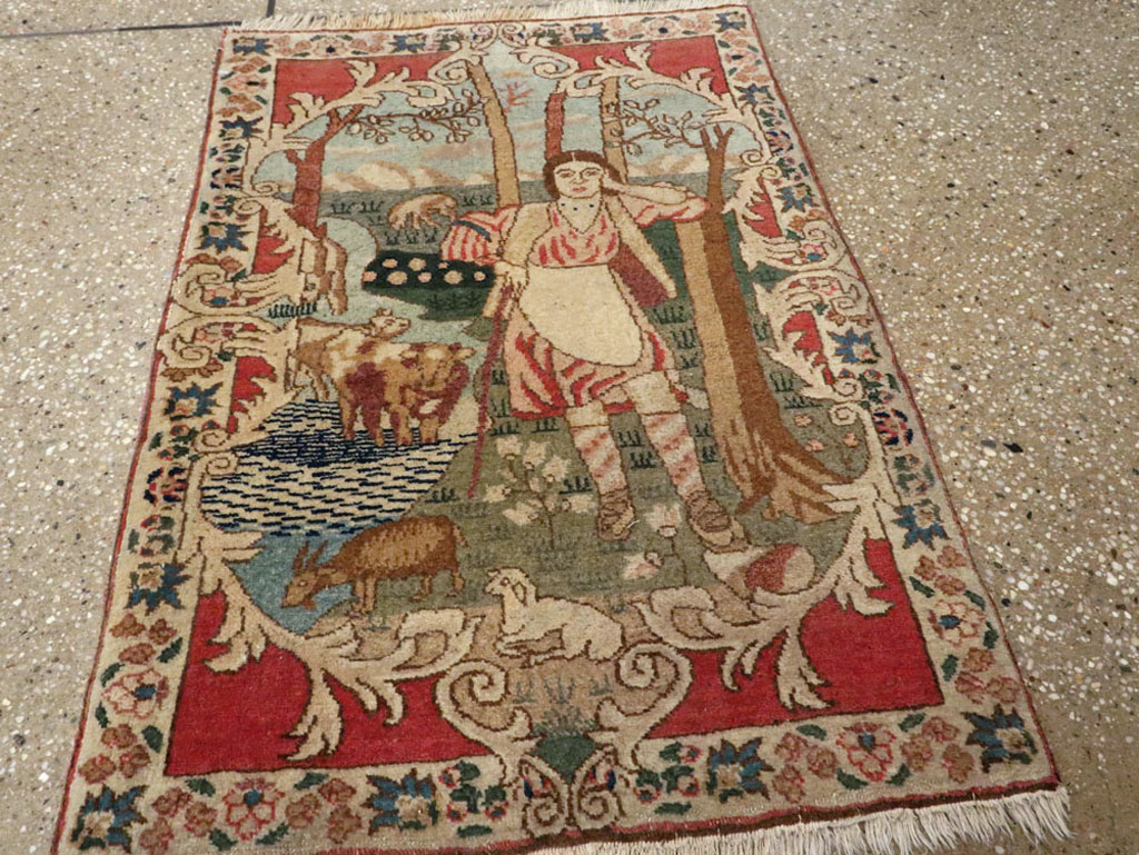 Antique Persian Tabriz Pictorial Rug, No.19078 - Staging